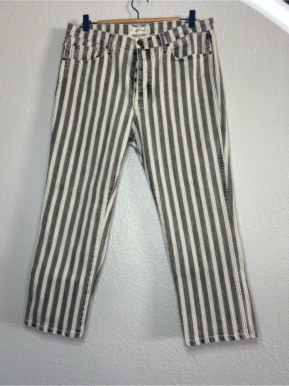 THE GREAT. Black & White Vertical-Strip Jeans